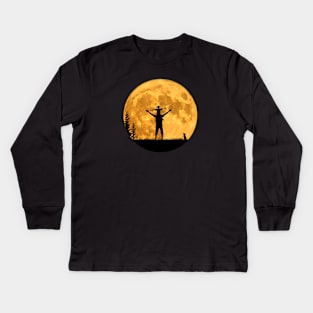 Moon dad father and daughter at full moon night Kids Long Sleeve T-Shirt